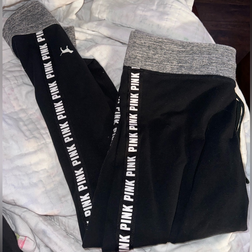 PINK black joggers. Size Large